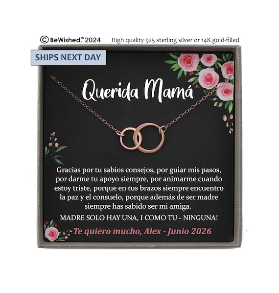 Regalo para Mamá, Madre Necklace, Spanish Mother Birthday, Joyería Para Mamá, Feliz Cumpleaños mama Querida Spanish mother of the bride gift