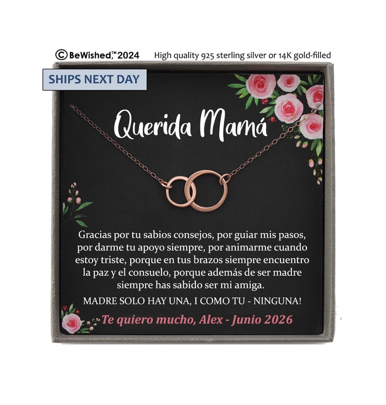 Regalo para Mamá, Madre Necklace, Spanish Mother Birthday, Joyería Para Mamá, Feliz Cumpleaños mama Querida Spanish mother of the bride gift