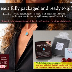 May include: A gold necklace with a turquoise pendant is displayed. The image includes a gift box, mesh bag, and a card. Text on the box reads "Happy 40th Birthday." The words "Beautifully packaged and ready to gift" are also visible.