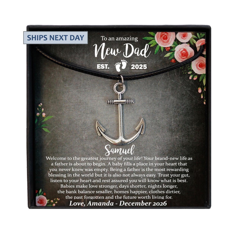 New Dad Gift, First Time Dad Gift, New Father Gift, New Daddy Gift, Expecting Dad Gift, Dad to be Gift, EST 2024 or 2025 Anchor Necklace Men