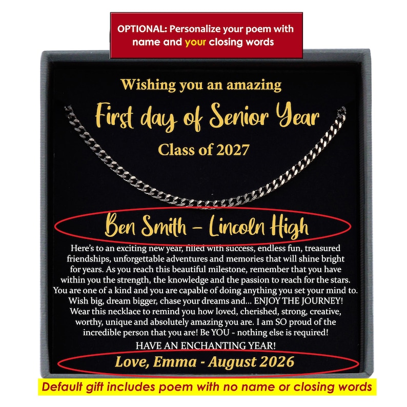 First Day of Senior Year Gift for Son, Grandson, Godson, Nephew, Boy, Men, Him Back to School Gift Class of 2027, 12th Grade Gift for Boys