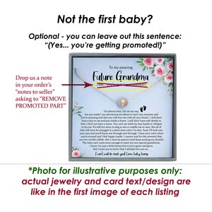 May include: A gold-colored necklace with a pearl pendant, presented in a gift box with a card. The card reads "To my amazing Future Grandma" with a message about a baby's arrival. The image includes text about removing a promotional sentence.