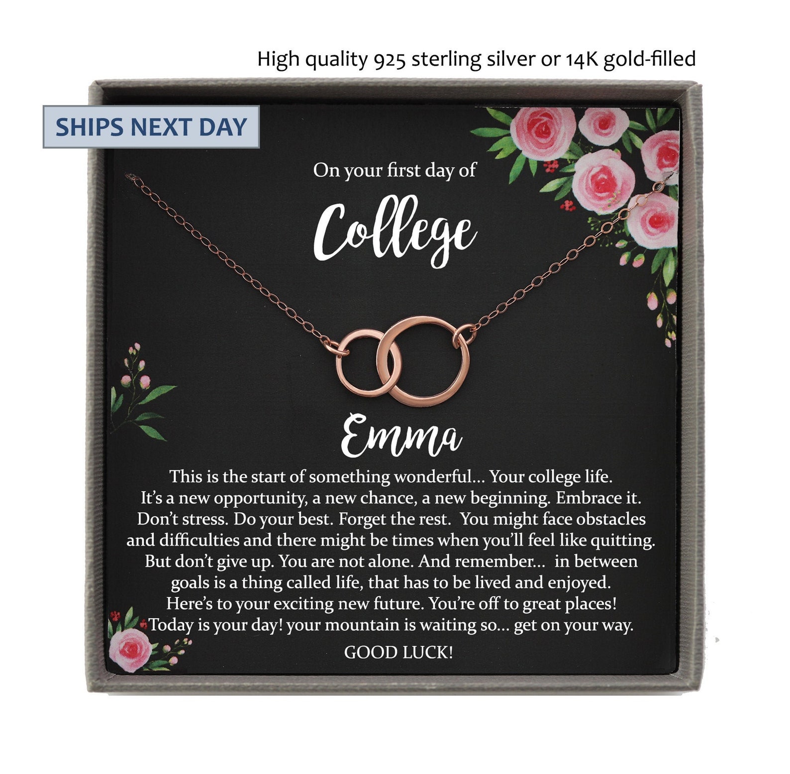 First Day of College Personalized Necklace -  Thoughtful College Dorm Gifts