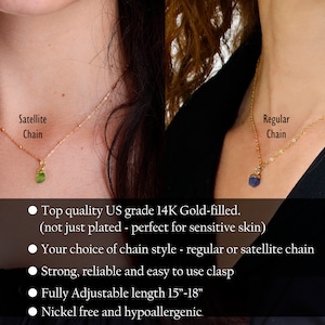 May include: Two gold-filled necklaces with different chain styles: satellite and regular. Both necklaces feature a small gemstone pendant. The necklaces are adjustable from 15 to 18 inches and are nickel-free and hypoallergenic.