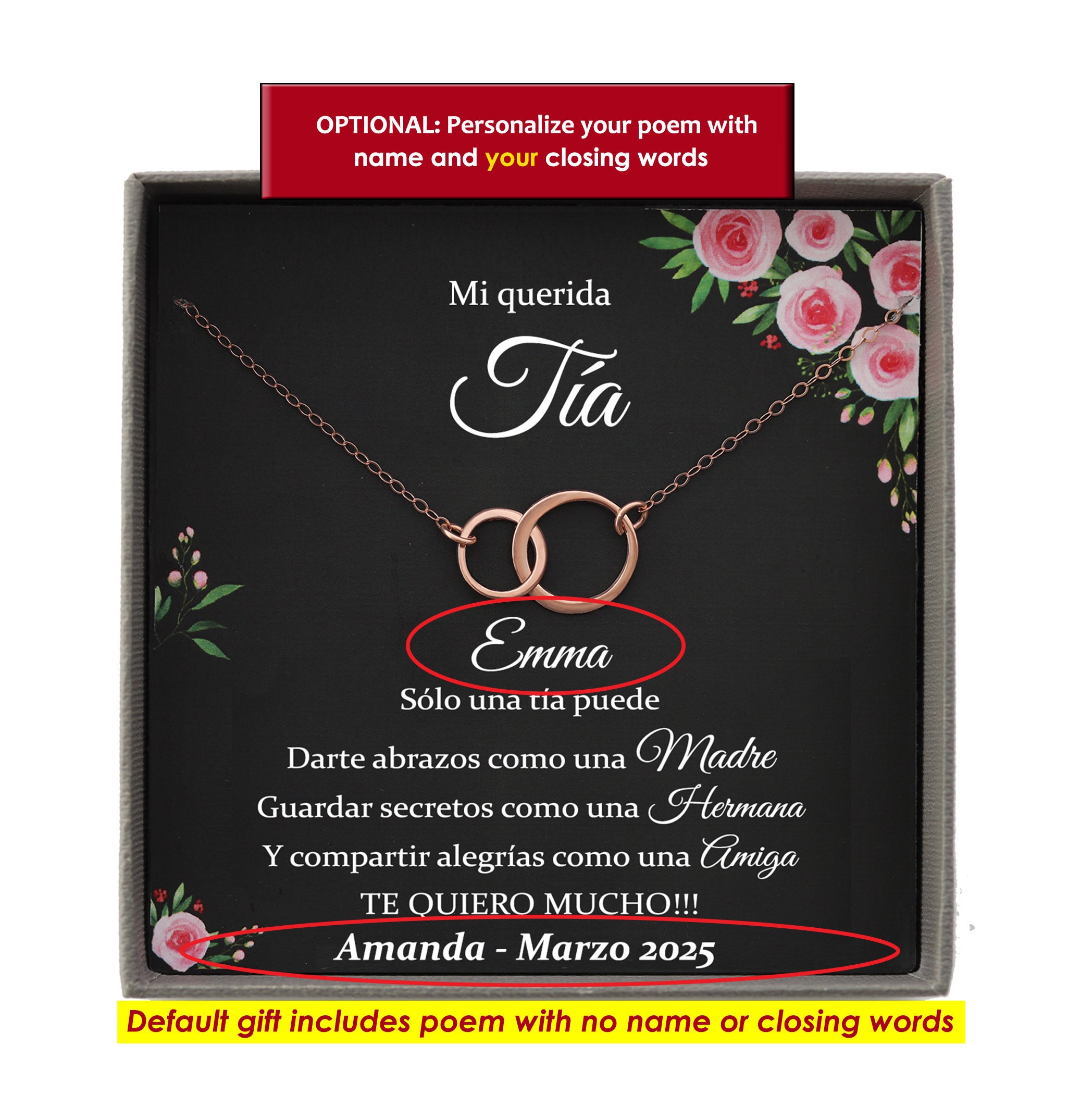 Tía Gift for Tía Gift Idea, Regalo Para Tia Birthday, Spanish Gift,  Promoted to Tia Necklace, Best Tia Gift. Personalized, Bewished Gifts - Etsy, image size:2050x2150