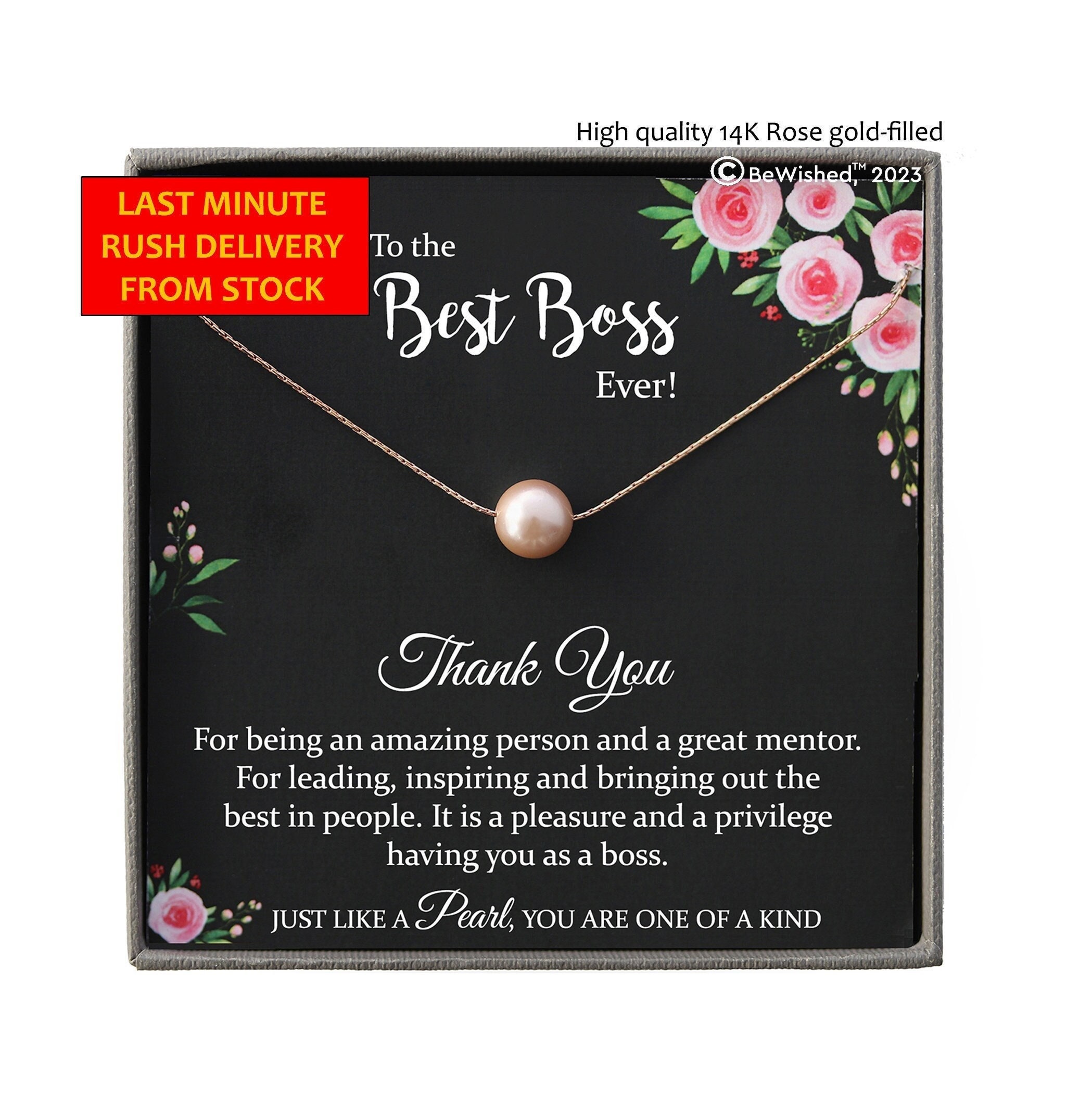 LAST MINUTE Boss Christmas Gift - 14K Rose Gold Pearl Necklace for  Holidays, Leaving, Retirement, Appreciation - Etsy, image size:2050x2150