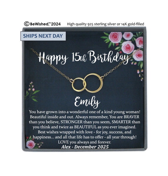 15th Birthday Gift for Teenage Girls - Personalized Necklace with Sentimental Message • Daughter, Granddaughter, Niece, Sister or Friend