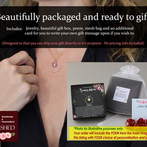 May include: A gold-toned necklace featuring a circular pendant with a central stone, presented in a black gift box with a floral-themed poem card, a white mesh drawstring bag, and a small card labeled Just for You with red fabric roses.