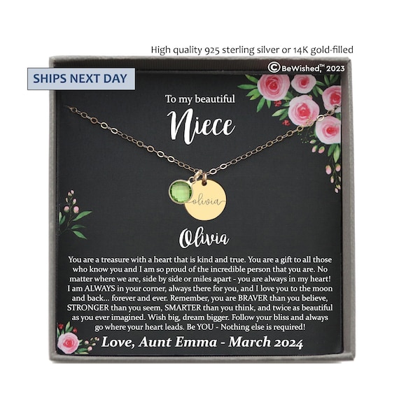Niece Gift from Aunt or Uncle, Gifts for Niece Graduation Gift, Niece Necklace Niece Birthday Gift Name Necklace Bewished