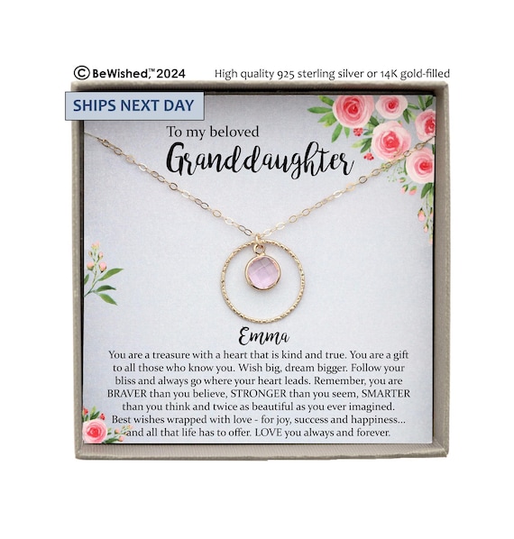 Granddaughter Gift from Grandma or Grandpa - Personalized Birthstone Necklace for Birthday, Holidays, Wedding or other Special Occasions