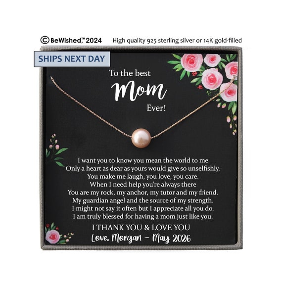 Best Mom Ever Gift for Mom from Daughter or Son- Personalized Pearl Necklace for Mother's Day, Birthday, Holidays. thank you & Appreciation