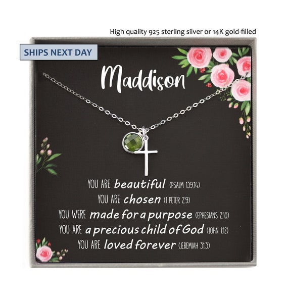 Personalized Christian Gifts, Baptism Gift Girl Religious Gifts for Women, Bible Verse Necklace, Christian jewelry, Cross Necklace