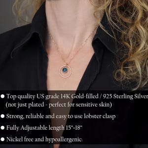 May include: A gold-filled or sterling silver necklace with a small blue gemstone pendant. The necklace is adjustable from 15 to 18 inches and is nickel-free and hypoallergenic.