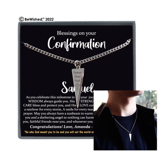 Confirmation Gift for Boys or Men - Personalized Custom Engraved Necklace with Sentimental Message