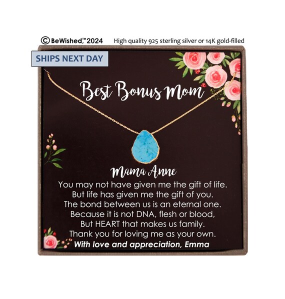 Stepmom Gift – Bonus Mom Personalized Gemstone Necklace for Christmas, Wedding, Birthday, Mother’s Day or Any Occasion