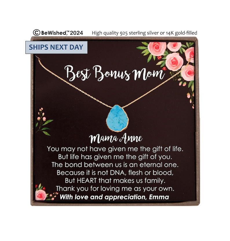 Step Mom Gift Wedding Stepmom of the Bride Gift Bonus Mom Thank you for loving me as your own Boho Wedding Gift Turquoise necklace
