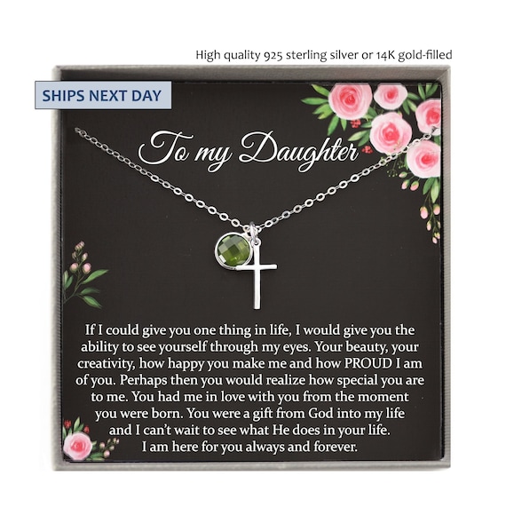 Daughter Gift from Mom to Daughter Necklace for Daughter Gift for Daughter from Mom Daughter gift from Dad to Daughter Birthday Gift, Cross