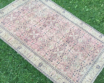 Tapis Heriz à motifs floraux géométriques, noué à la main, en laine, 145 x 213 cm, style turc, vintage, multi-surfaces, tapis Oushak, tapis de salon, style bohème.