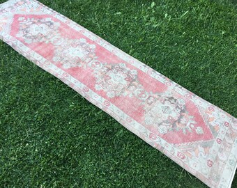 Vintage Oriental Runner Rug, Turkish Runner Rug, Oushak Runner Rug, Boho Chic Runner Rug, Antique Entryway Rug, Hallway Floor Rug, 9’3”x2’3”