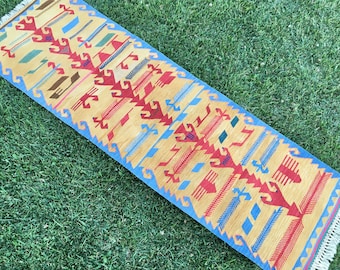 Short Kitchen Rug Runner, Table Kilim Rug Runner, Home Living Floor Rugs Runner, Bohemian Carpet Runner, Handwoven Rug Runner, 2’1”x6’3” ft
