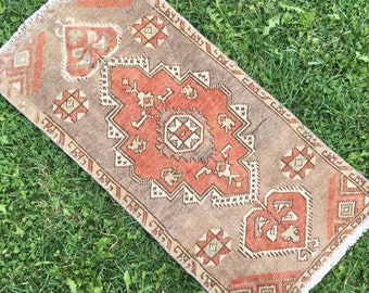 Pastel Turkish Rug,Oriental Hand Knotted Vintage Oushak Runner Rug,Bohemian Rug,Antique Runner,Turkish Runner Rug 1’5”x3’ Short Runner Rug