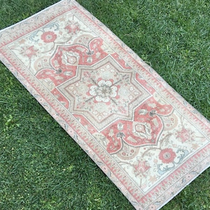 3’x6’3” Feet Persian Runner Rug, Vintage Short Runner Rug, Handmade Antique Runner Rug, Kitchen Floor Runner Rug, Pale Red Wool Rug,