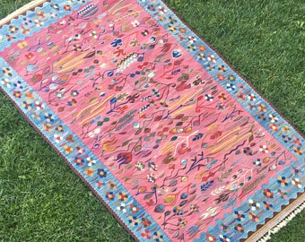 4’6”x8’ feet, Turkish Kilim Rug, Pink Rug, Oriantal Decorative Farmhouse Home Rug, Vintage Kilim Rug, Area Kilim Rug, Colorful Kilim Rug
