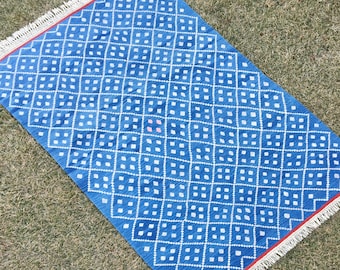 Boho Modern Hand Woven Blue Kilim Rug, Turkish Kilim Rug, Blue Rug, Oushak Rug, Living Area Rug, Vintage Rug, Entry Rug, 5'x8'1" ft