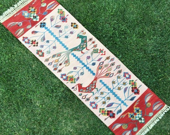 Flowery Pink Kilim Runner Rug, Kilim Rug Runner, Handmade Runner, Turkish Oushak Kilim Rug Runner, Home Decor Pink Floor Runner, 2’1”x6’7”
