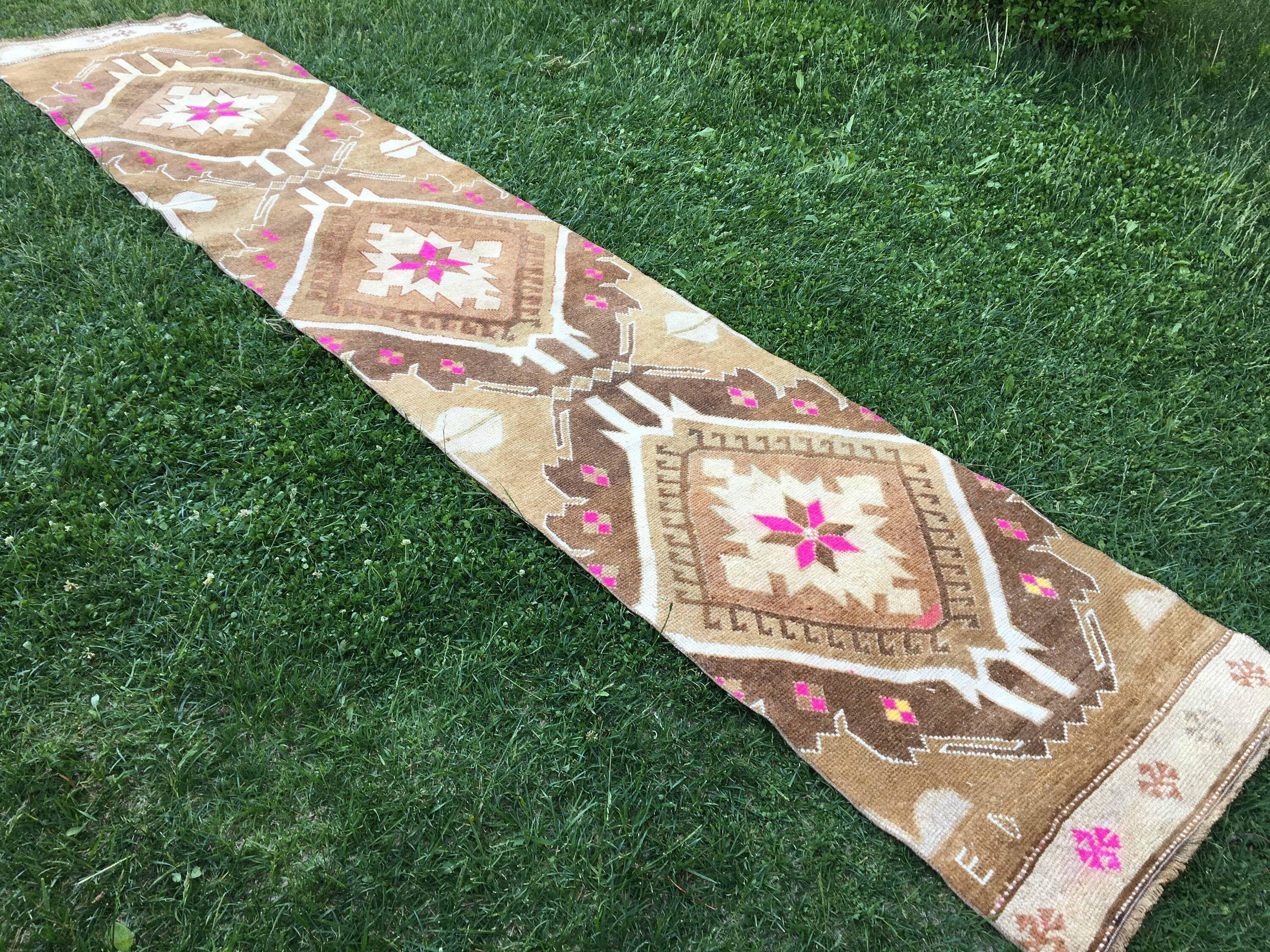 Brown and Pink Antique Runner Rug Turkish Runner Entry Rug Etsy UK
