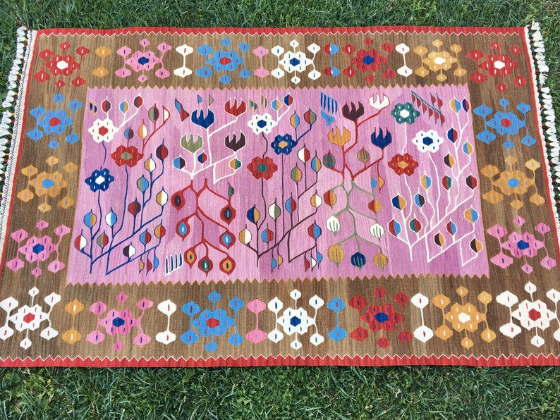 Oriental Pink Rug Kilim Rug Vintage Pink Rug Oushak Rug Etsy