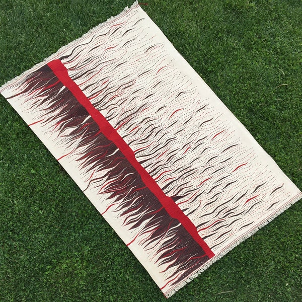 4’6x7’ ft, Contemporary Rug, Modern Scandinavian Rug, Area Kilim Rug, Hand Woven White Red and Black Color Rug, Tapis, Carpet, Home Decor