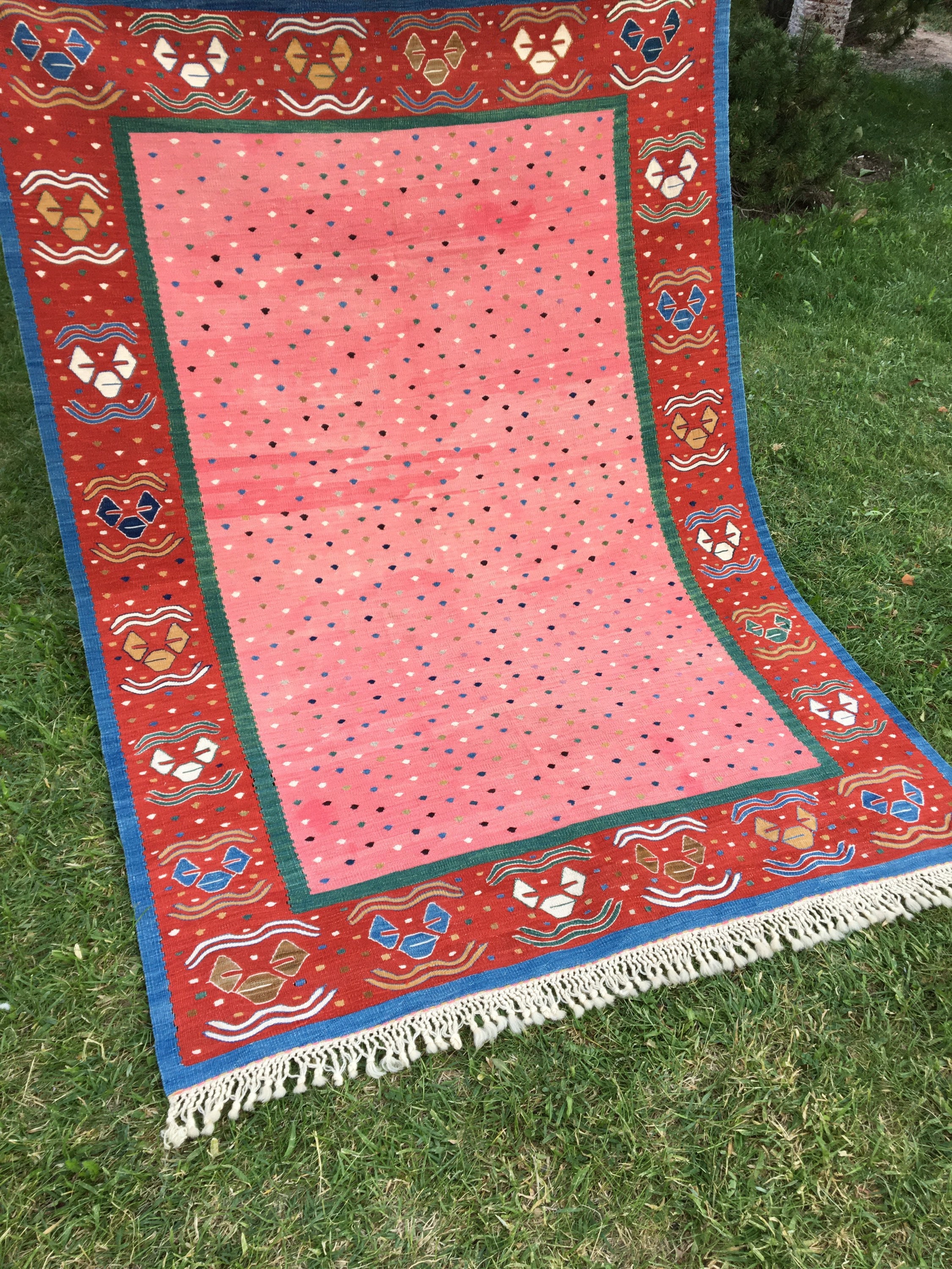 Hand Woven Pink Kilim Rug Oriental Red and Pale Pink Kilim Etsy