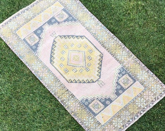 Orientalischer Türkischer Teppich, Vintage Oushak Teppiche, 3'2x6'1 ft, Handgeknüpfter Antiker Teppich, Boho Teppich