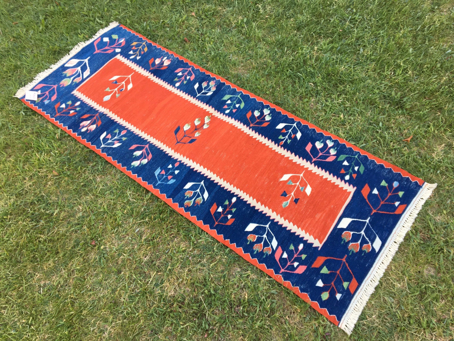 Oriental Red And Blue Kilim Rug Runner Turkish Runner Rug Etsy