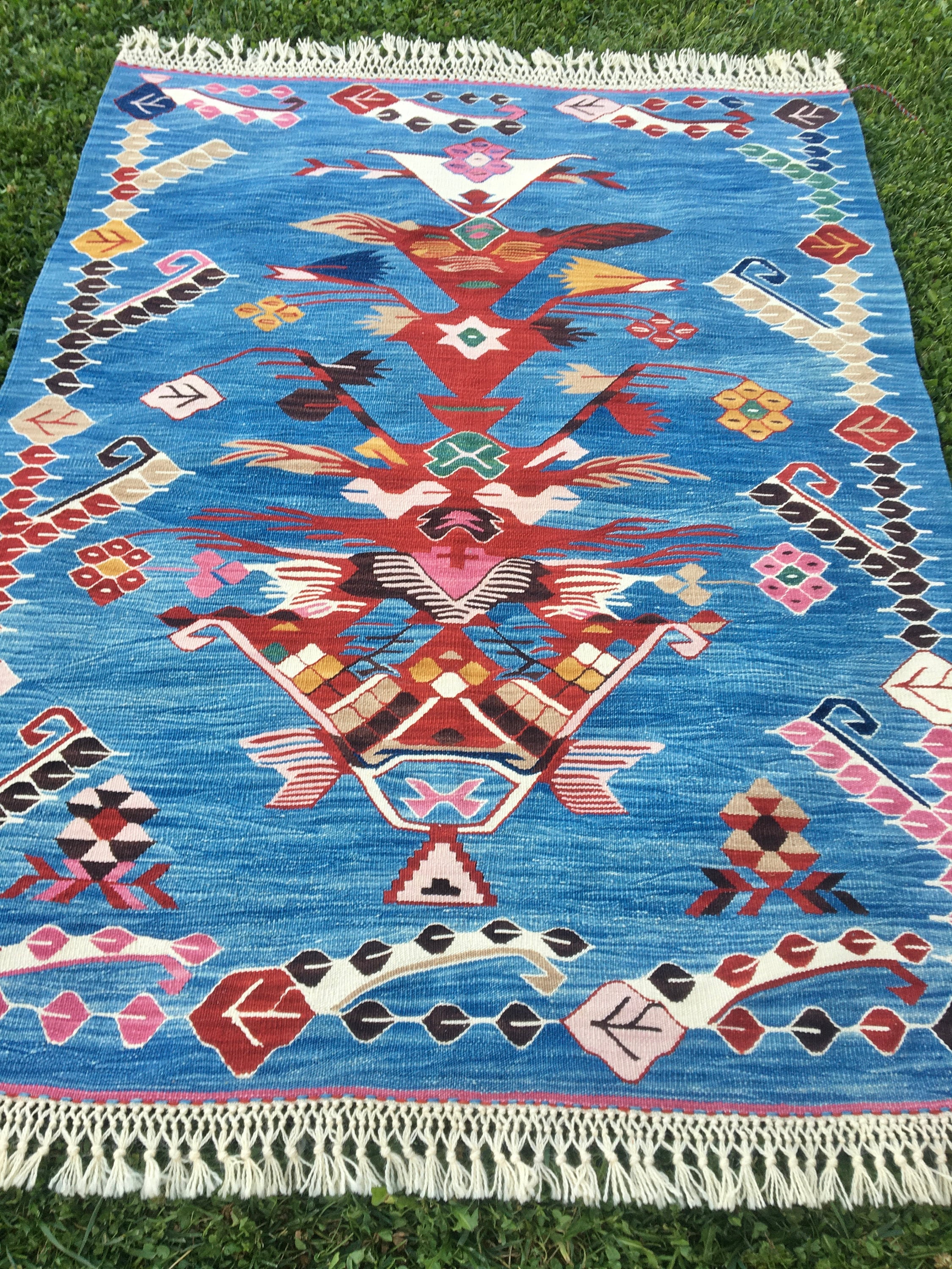 Light Blue Rug Oriental Handmade Area Kilim Rug Vintage Rug Etsy