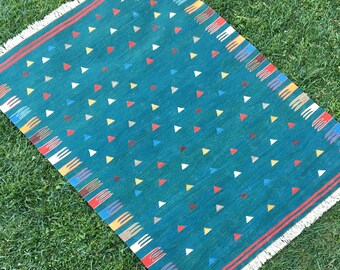 Hand Weaving Green Color Area Rug, Kilim Rug, Oushak Rug, Bohemian Area Rug, Carpet Kilim, Modern Farmhouse Rug, Teppich Kelim, 4’x5’6” Feet