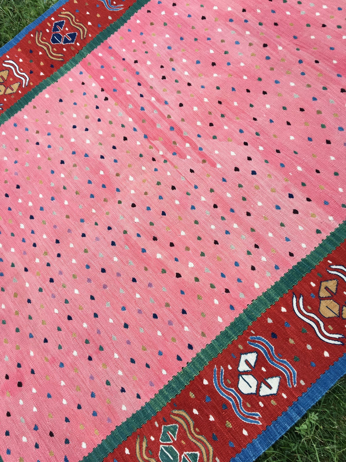 Hand Woven Pink Kilim Rug Oriental Red and Pale Pink Kilim Etsy