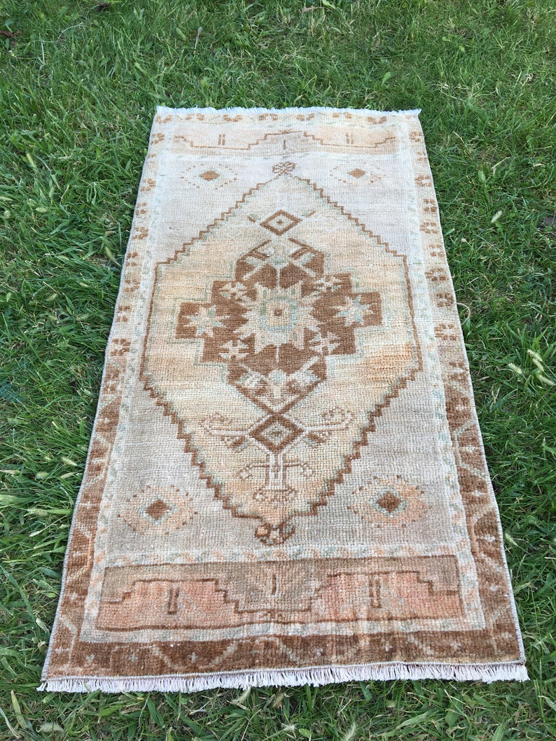 1\u201967x3\u201922 ft Small Runner Rug Small Muted Rug Vintage Small Rug Small Oushak Rug Low Pile Distressed Wool Small Rug Turkish Small Rug