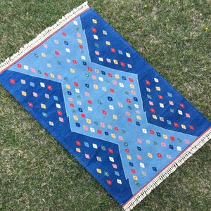 Blue Area Kilim Rug, 4 x 6 Modern Kilim, Scandinavian Rug, Modern Kilim Rug, Kilim for Bedroom, Handmade Wool Kilim Rug, Washable Kilim Rug