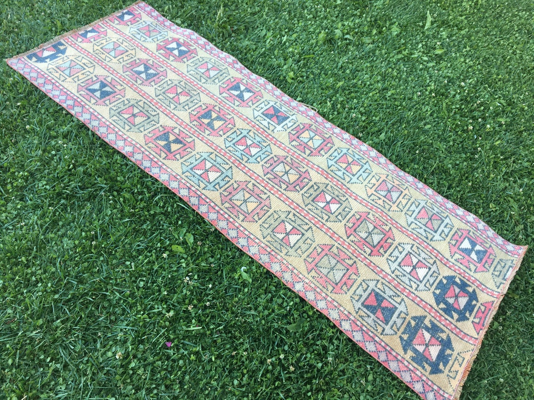 Hand Knotted Patchwork Runner Rug, Oriental Runner Rug, Short Runner ...