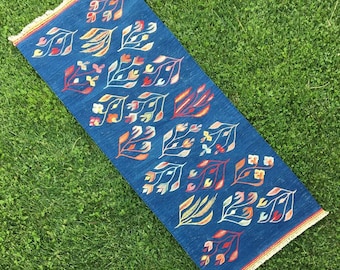 3 x 7 Runner Rug, Blue Runner Rug, Kilim Runner Rug, Baby Blue Kilim Rug, Wool Modern Runner, Short Runner Rug, Rug for Kitchen and Bedroom