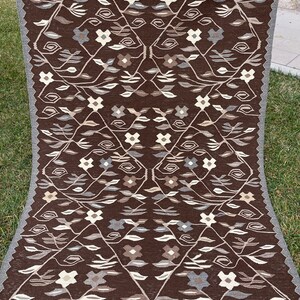 Alfombra de lana natural de flores, 3'8 x 5'4 pies, alfombra turca, alfombra de color marrón, alfombra Kilim, alfombra Oushak, alfombra tejida a mano, alfombra vintage, alfombra de área, alfombra de piso imagen 6