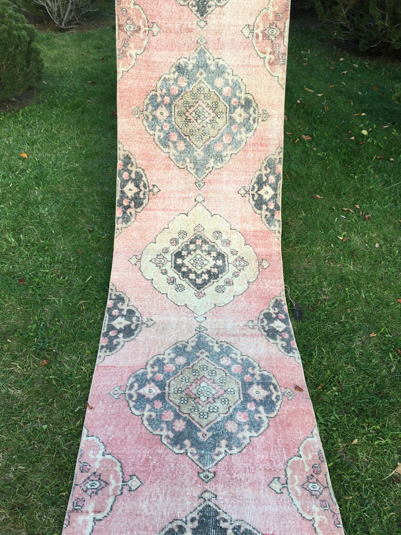 Oriental Light Pink Runner Rug Oushak Rug Runner Vintage Etsy