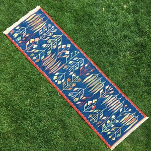 Blue Rug, Kilim Rug, Turkish Rug Runner, Navy Blue Runner, Kilim Runner, Hallway Rug, Persian Runner Rug, Blue Floor Runner, 2’3” x 8’ ft