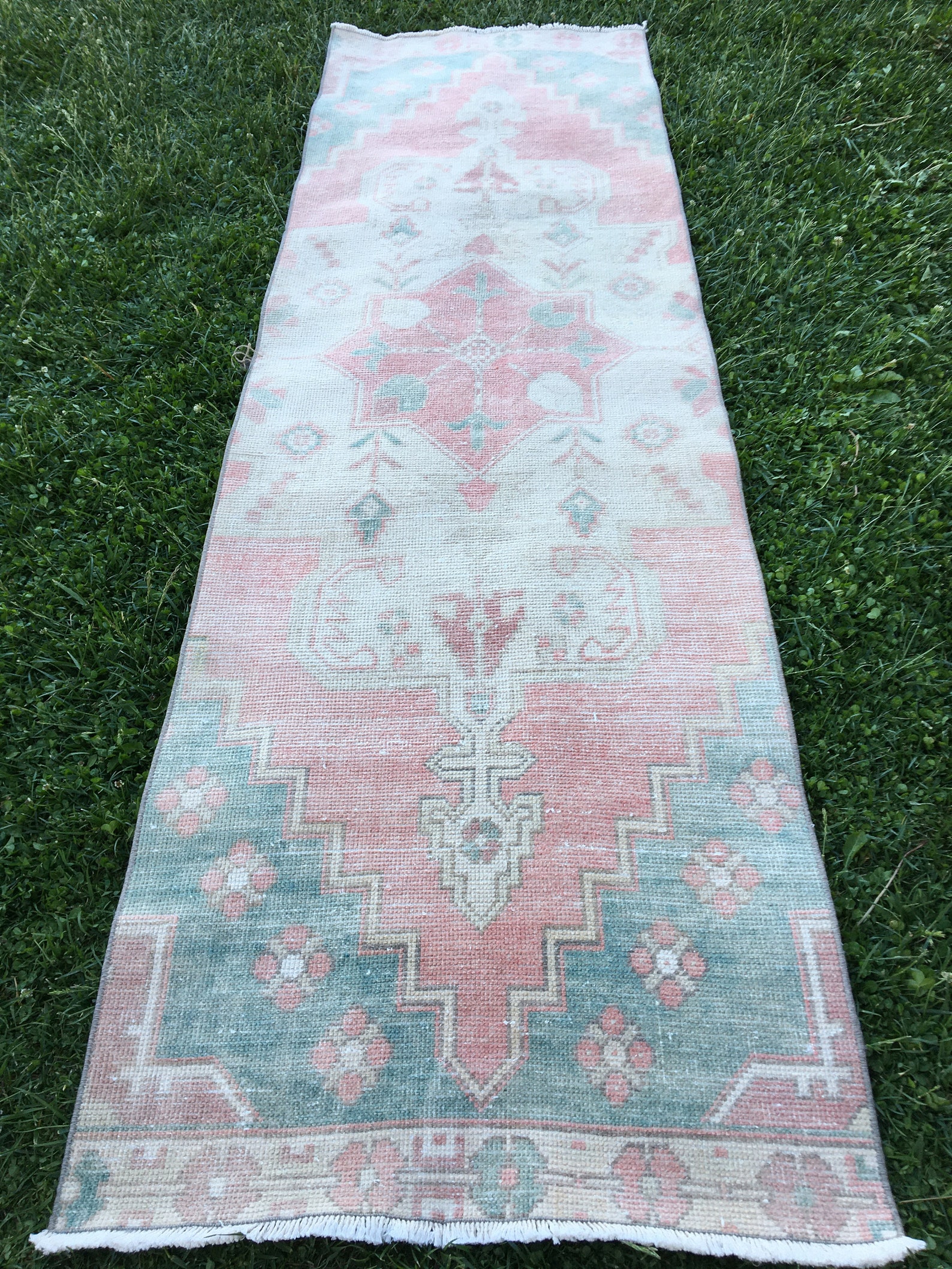 Hallway Oriental Wool Rug Runner Rug Pink and Green Runner Etsy