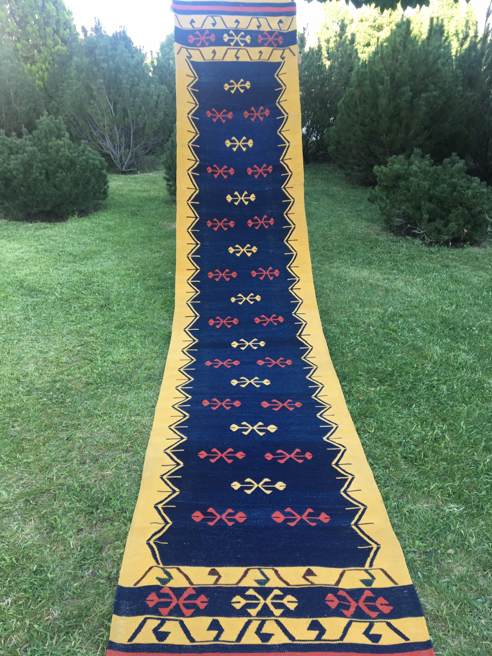 Nomadic Vintage Oushak Rug Runner 14 Feet Long Kilim Rug Etsy