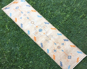 Hand Knotted Rug Runner, Runner Rug, Short Runner Rug, Turkish Runner Rug, Oushak Rug Runner, Hallway Rug, Oriental Rug Runner, 2’4”x9’7” ft