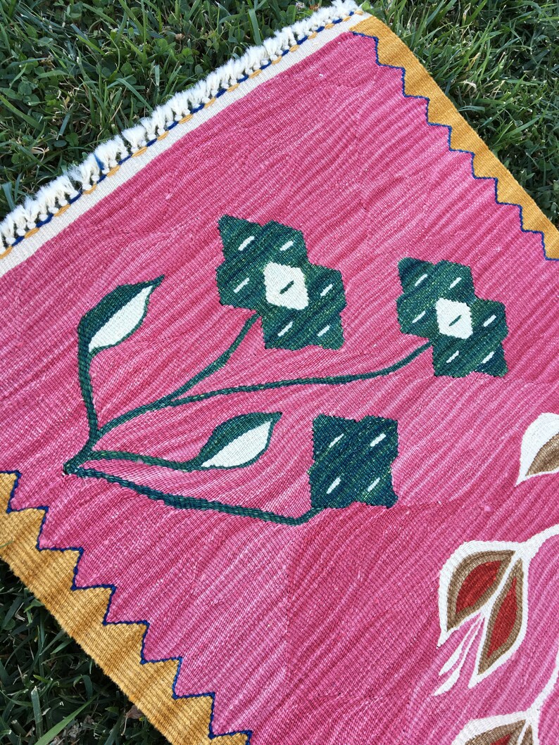 Oriental Very Special Pink Kilim Carpet for Your Bathroom Etsy