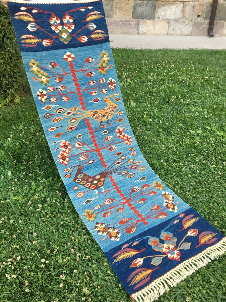 Handwoven Blue Runner Rug Rustic Small Runner Rug Vintage Etsy